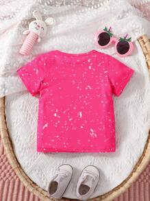 Bebé Camiseta con estampado de letra y dibujos animados - Rosa - Ver 2