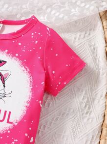 Bebé Camiseta con estampado de letra y dibujos animados - Rosa - Ver 3