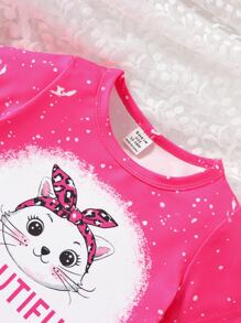 Bebé Camiseta con estampado de letra y dibujos animados - Rosa - Ver 5