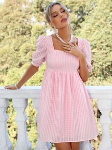 SHEIN VCAY Vestido de cuello cuadrado de manga farol - Rosa Pálido - Ver 7