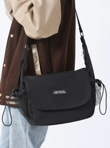 Hombres Bolso de mensajero con diseño de parche de letra - Negro - Ver 1