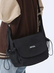 Hombres Bolso de mensajero con diseño de parche de letra - Negro - Ver 2