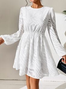 SHEIN Essnce Solid Lantern Sleeve Dress - White - View 1