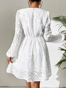 SHEIN Essnce Solid Lantern Sleeve Dress - White - View 2