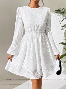 SHEIN Essnce Solid Lantern Sleeve Dress - White - View 3