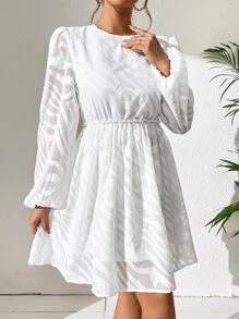 SHEIN Essnce Solid Lantern Sleeve Dress - White - View 4