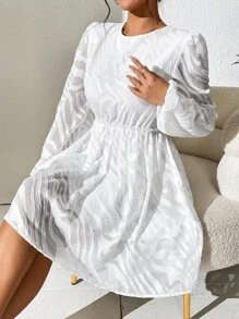 SHEIN Essnce Solid Lantern Sleeve Dress - White - View 6