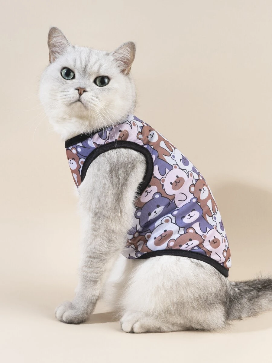 1入組卡通熊圖案寵物背心 - 彩色 - 查看 1