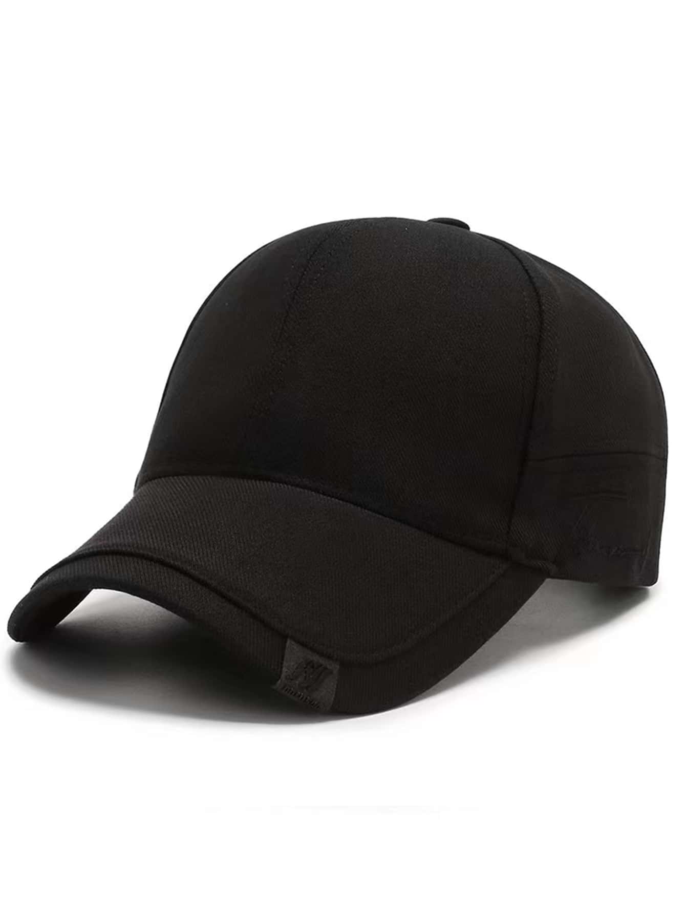 男士實色棒球帽，休閒運動風格 - 黑色 - 查看 1