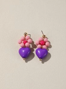 Heart & Flower Decor Drop Earrings - Multicolor - View 2