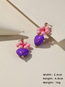 Heart & Flower Decor Drop Earrings - Multicolor - View 3
