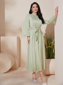 Modelyn Lantern Sleeve Belted Dress - Mint Green - View 4