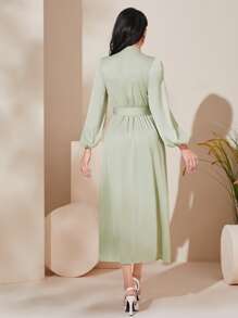 Modelyn Lantern Sleeve Belted Dress - Mint Green - View 2