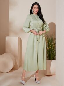 Modelyn Lantern Sleeve Belted Dress - Mint Green - View 6