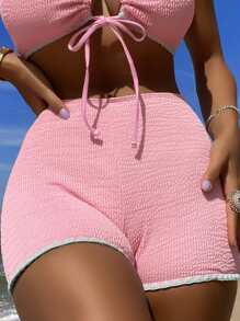 鞭针褶饰比基尼泳裤，适合夏季海滩度假