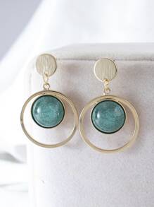 Pendientes largos con turquesa & círculo - Verde Oscuro - Ver 1