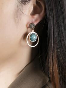 Pendientes largos con turquesa & círculo - Verde Oscuro - Ver 2
