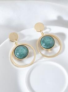 Pendientes largos con turquesa & círculo - Verde Oscuro - Ver 3