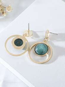 Pendientes largos con turquesa & círculo - Verde Oscuro - Ver 4