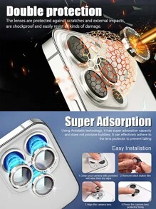 Bộ 6 miếng bảo vệ ống kính được trang trí bằng kim cương giả, Tương thích với iPhone - Vàng - Xem 3