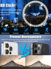 Bộ 6 miếng bảo vệ ống kính được trang trí bằng kim cương giả, Tương thích với iPhone - Vàng - Xem 4