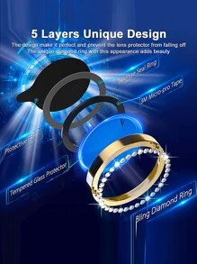 Bộ 6 miếng bảo vệ ống kính được trang trí bằng kim cương giả, Tương thích với iPhone - Vàng - Xem 5