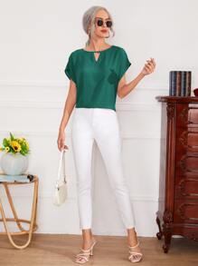 SHEIN LUNE 鎖眼領口蝙蝠袖襯衫 - 墨綠色 - 查看 3