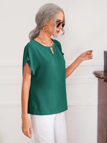 SHEIN LUNE 鎖眼領口蝙蝠袖襯衫 - 墨綠色 - 查看 4