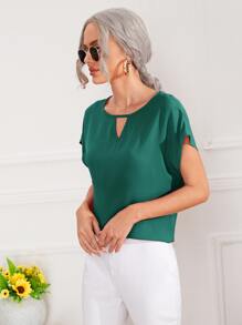 SHEIN LUNE 鎖眼領口蝙蝠袖襯衫 - 墨綠色 - 查看 5