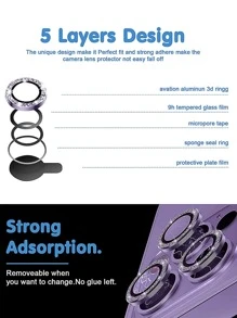 6入組裝閃光鏡頭保護膜相容於 iPhone15/15Plus/15Pro/15Promax - 紫色 - 查看 4