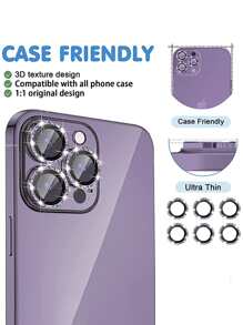 6入組裝閃光鏡頭保護膜相容於 iPhone15/15Plus/15Pro/15Promax - 紫色 - 查看 5