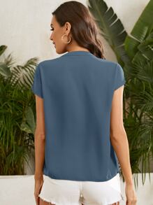SHEIN Clasi Áo sơ mi nữ màu trơn Giải trí - Màu xanh bụi bặm - Xem 2