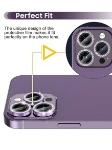 Protector de lente con decoración de diamantes de imitación de 3 piezas compatible con iPhone15/15Plus/15Pro/15Promax - Morado - Ver 6