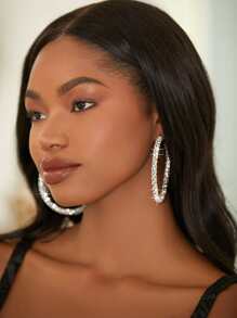 方晶鋯石裝飾圓耳環 - 銀色 - 查看 2