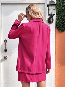 SHEIN LUNE Single Button Blazer & Cami Dress - Hot Pink - View 2