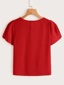 SHEIN LUNE Petal Sleeve Knot Front Top - Red - View 2