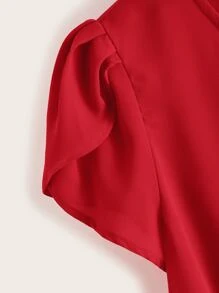 SHEIN LUNE Petal Sleeve Knot Front Top - Red - View 3