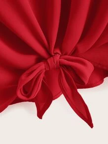 SHEIN LUNE Petal Sleeve Knot Front Top - Red - View 4