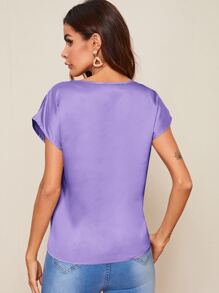 SHEIN Clasi 蝙蝠袖素色緞面上衣 - 紫羅蘭色 - 查看 2