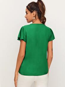 SHEIN Privé Pearl Beaded Flutter Sleeve Top - Green - View 2