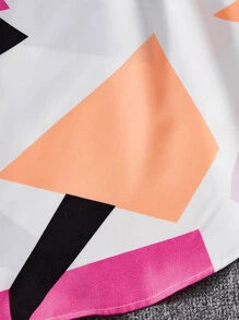 SHEIN Girls Geo Print Notch Neck Belted Dress - Hot Pink - View 4