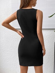 SHEIN EZwear Đầm Chia màu trơn Giải trí - màu đen - Xem 2