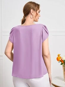 SHEIN Clasi Plus Petal Sleeve Fold Pleated Top - Lilac Purple - View 2