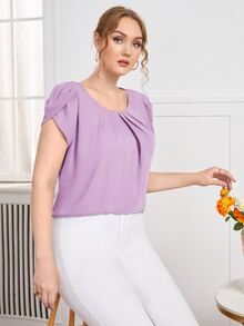 SHEIN Clasi Plus Petal Sleeve Fold Pleated Top - Lilac Purple - View 4