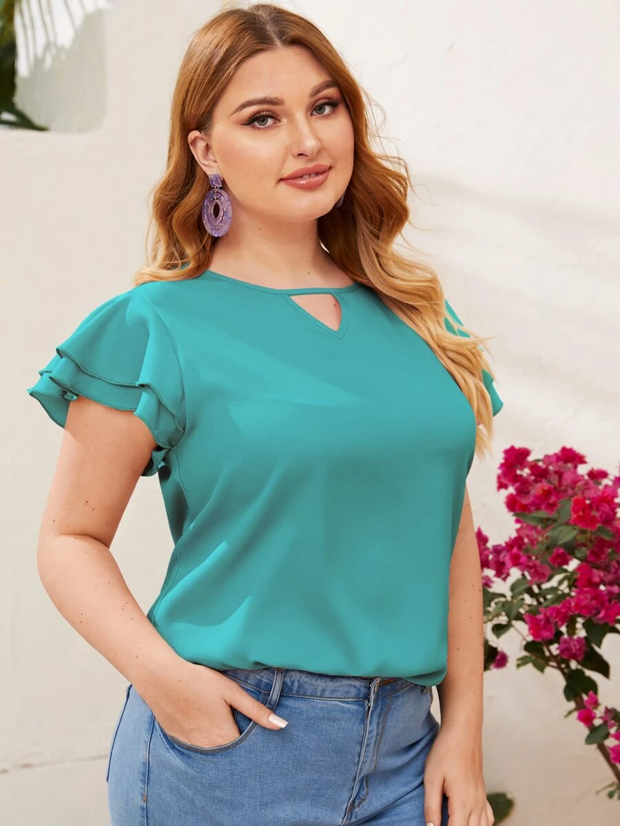 SHEIN Clasi 大碼鎖眼領口多層蝴蝶袖上衣