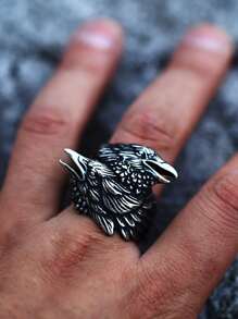 時尚流行男士烏鴉細節戒指合金，適合珠寶禮物和時尚外觀 - 復古銀色 - 查看 2