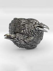 時尚流行男士烏鴉細節戒指合金，適合珠寶禮物和時尚外觀 - 復古銀色 - 查看 3