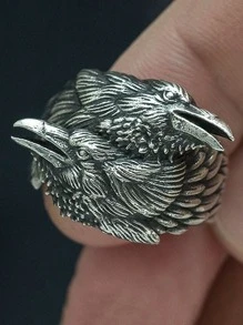 時尚流行男士烏鴉細節戒指合金，適合珠寶禮物和時尚外觀 - 復古銀色 - 查看 4