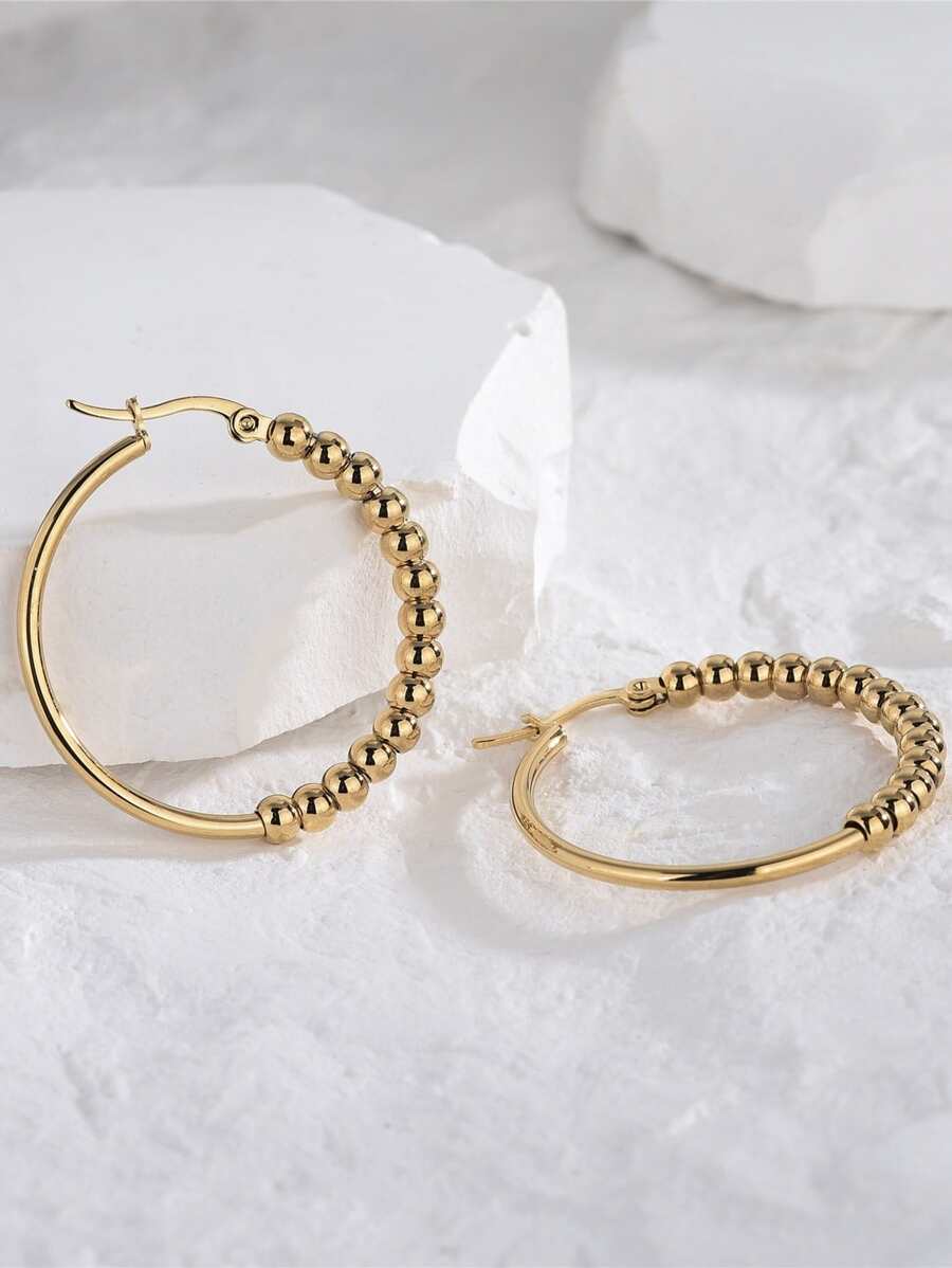 Pendientes de aro con diseño de cuenta - Amarillo Oro - Ver 1