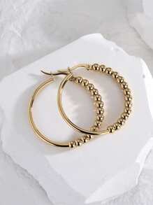 Pendientes de aro con diseño de cuenta - Amarillo Oro - Ver 2